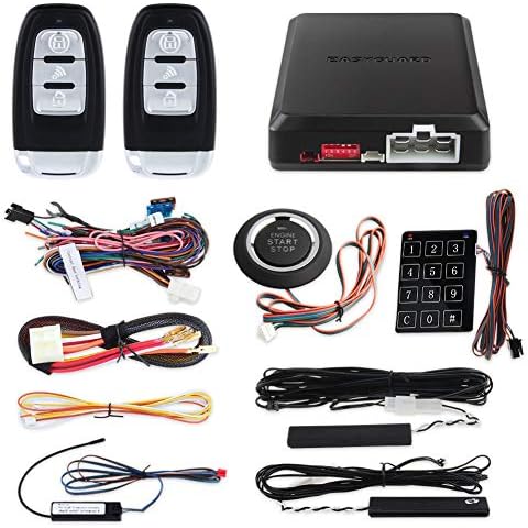 EASYGUARD EC002 Smart Key RFID PKE Car Alarm System Passive Keyless Entry Remote Starter Push Start Button & Touch Password Entry Hopping Code Cover