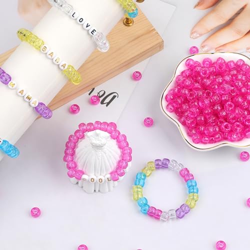 Image of 1000Pcs Pony Beads Bracelet 9mm Hot Pink Glitter Plastic Barrel Pony Beads for Necklace,Hair Beads for Braids,Key Chain,Jewelry Making (Hot Pink Glitter)