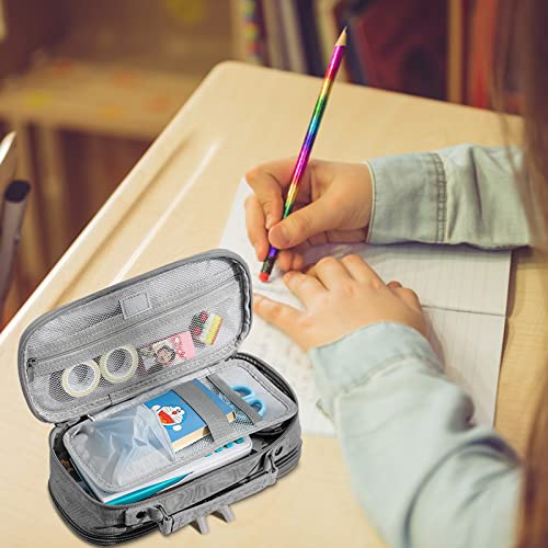 Image of Party Propz Grey Pencil Pouch for Boys -Large Capacity Pencil Pouches for Stationary | Aesthetic Pencil Case for College Students | School Pouch for Girls Stylish | Cute Pen Pouch for Girls Korean Bag