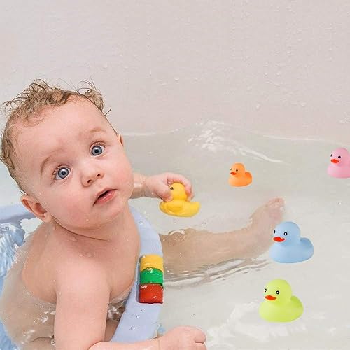 Miniatura 5 de 50 piezas de mini patos de goma multicolor para el baño del bebé, niños chillan y flotan pequeños patos de colores a granel Jeep Ducks niños