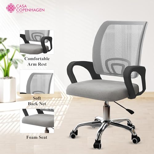 Image of Casa Copenhagen, Ergonomic Desk Chair Mesh Computer Chair with Lumbar Support Armrest Executive Rolling Swivel Adjustable Mid Back Chair - Oyster Grey & Ancient Black
