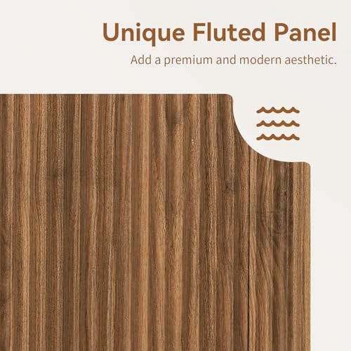 64" Sideboard Buffet Cabinet with Storage, Modern Fluted Accent Credenza with Adjustable Shelves, Wood Media Console Coffee Bar Table for Living Room Kitchen Dining Room, 31.5" H, Walnut - Image 5