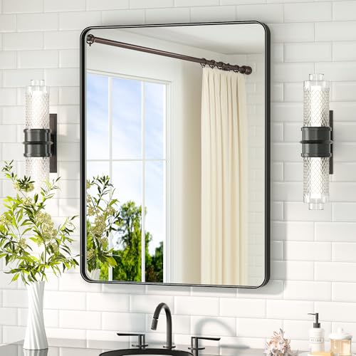 Image of TETOTE Black Bathroom Mirror 24 x 32 Matte Black Metal Framed Vanity Mirror, Tempered Glass, Wall Mounted for Bathroom, Entryway, Bedroom, Living Room(Horizontal /Vertical)