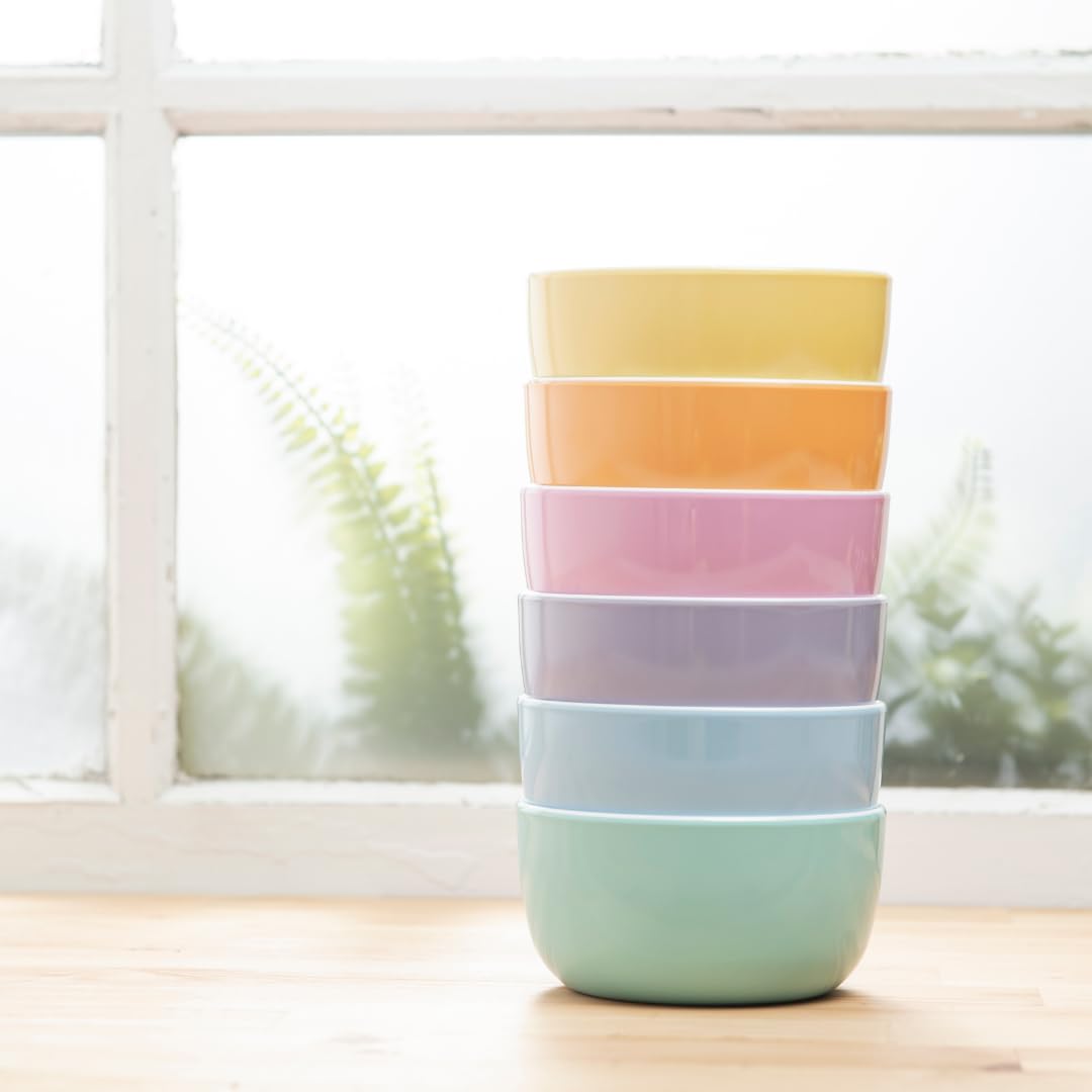 Bzyoo Set of 6 Small ColorPop Melamine Bowls - 4.5" 14.3 OZ Dipping, Dessert, Snack, Serving for Side Dishes, Soups, Salads, Ice Cream, and Parties - Pastel