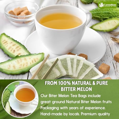 Image of Lavendium, Premium 60 Bitter Melon Tea Bags, 100% Natural & Pure Bitter Melon Fruit, No Additives or Preservatives, Non-GMO, Caffeine-Free, Plant-Based & Vegan, Perfect for Daily Herbal Tea
