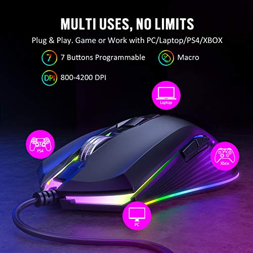 VicTsing Wired Gaming Keyboard and Mouse Combo, Led Rainbow Backlit Keyboard Quiet Metal Keyboard