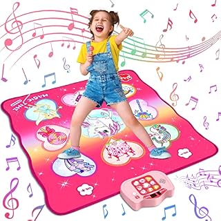 BAZADER Unicorn Dance Mat Toys for Girls, Christmas Birthday Gifts for 3 4 5 6 7 8 9+ Year Old Girl, Music Dance Touch Play Mat with 5 Game Modes & 8 Built-in Songs, Adjustable Volume & LED Lights
