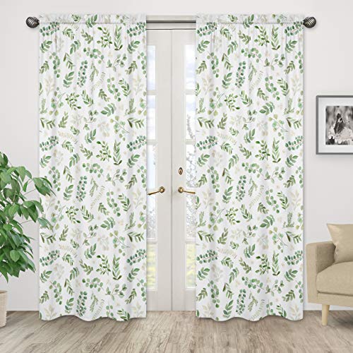 Sweet Jojo Designs Floral Leaf Window Treatment Panels Curtains - Set Of 2 - Green And White Boho Watercolor Botanical Woodland Tropical Garden #TOP1