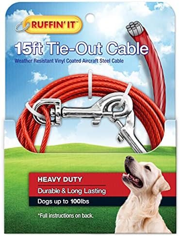 RUFFIN' IT 15 ft. Heavy Duty Cable Tie-Out for Dogs, 1700# Strength Up to 100 lbs