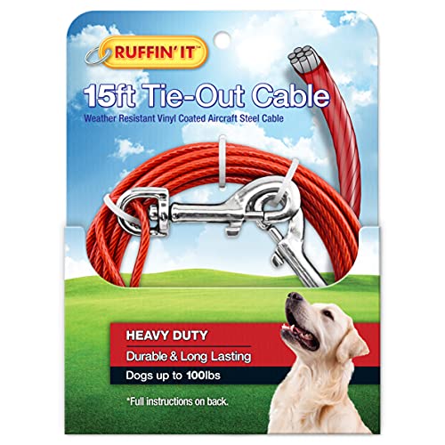 Ruffin' It 15 ft. Heavy Duty Cable Tie-Out for Dogs, 1700# Strength Up to 100 lbs