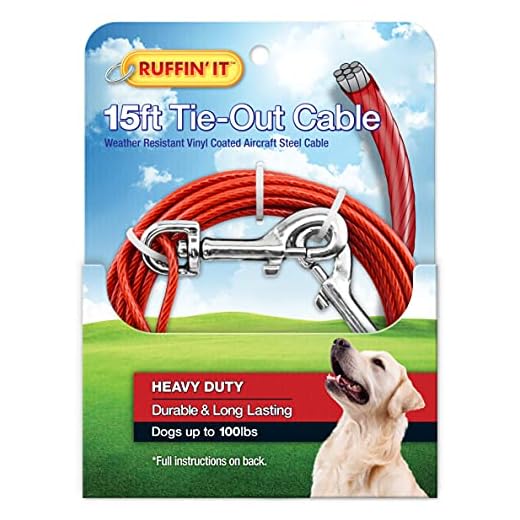 RUFFIN' IT 15 ft. Heavy Duty Cable Tie-Out for Dogs, 1700# Strength Up to 100 lbs