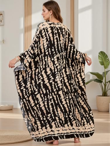 Image of IMAGEKOPE Women's Plus Size Animal Print V-Neck Batwing Kaftan Beach Dress Bathing Suit Cover-Up Loungewear