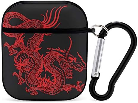 Red Chinese Dragon Airpods Case Cover for Apple AirPods 2&1 Cute Airpod Case for Boys Girls Silicone Protective Skin Airpods Accessories with Keychain