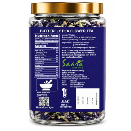Image of Saara HERBAL FRESH Organic Blue Pea Flower 50g | Butterfly Pea Flower Tea, Aprajita | Sangu Poovu