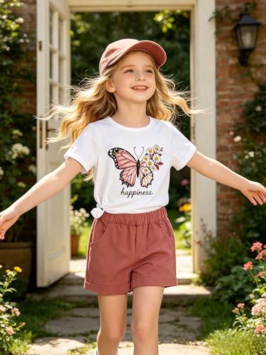 Image of KIDLAGA Girls Two Piece Sets Cherry Pattern Short Sleeve Shirts and Shorts Set With Pockets Girls Summer Outfits Size 7-14