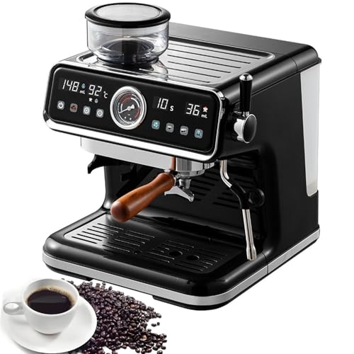 GTANND Cafetera automática de una o Dos Tazas con Molinillo, 20 Bares de presión, Temperatura, Volumen de Agua y Tiempo Ajustables, para Capuchino y Latte.