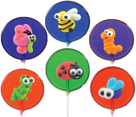 Bug Lollipals, 6 Cute Bug Theme Pops: Butterfly, Bumblebee, Caterpillar, Grasshopper, Ladybug, and Fly. Three Great Flavors: Blueberry, Grape, Cherry, and Green Apple Fun for Kids Parties, Great for Birthdays, or Gift Giving Fun, Fully Edible, Made in the USA