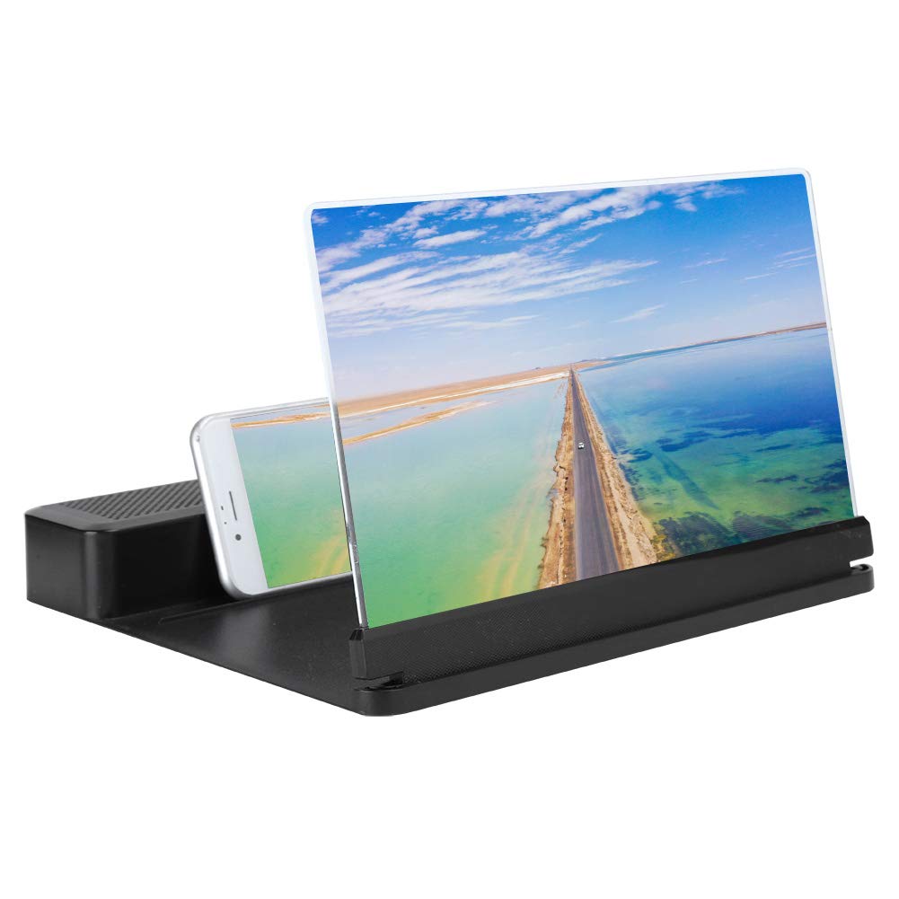 Lupa de Pantalla Móvil con Altavoz, Lupa de Pantalla de Teléfono Móvil con Altavoz Inalámbrico de 26 X 10 Pulgadas, Soporte de Sonido Amplificador de Ampliación (Negro)