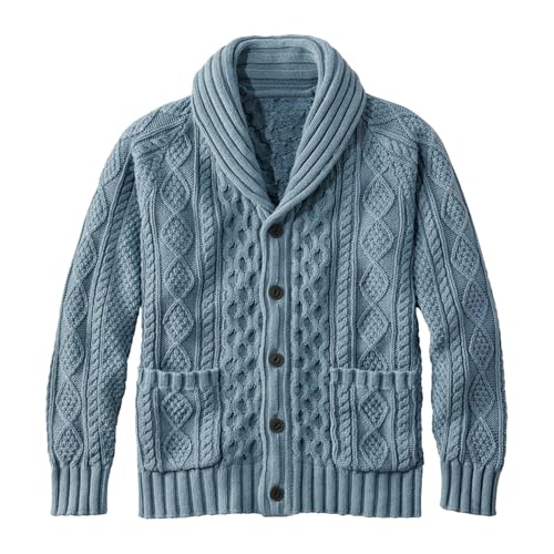Mens Cable Knit Cardigan Casual Shawl Collar Sweater Button Down Knit Textured Cardigans Long Sleeve Vintage Sweaters
