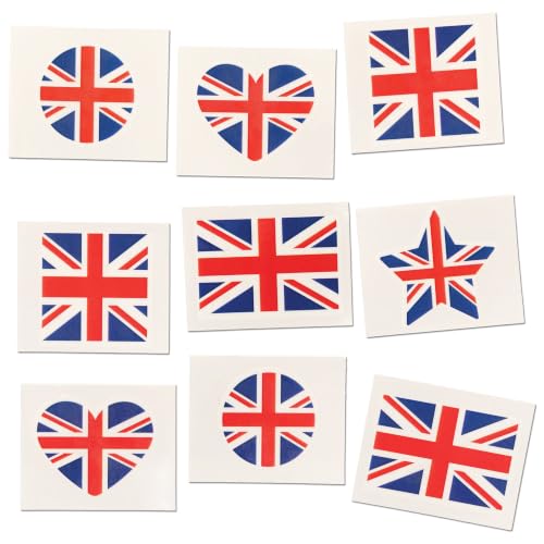 Baker Ross PJ153 Temporary Kids Union Jack Tattoos - Pack of 60 Union Jack Party Favours for Kids 2 x 1.6 inches