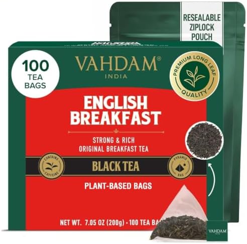 VAHDAM English Breakfast Schwarztee | 100 Teebeutel, Kräftig & Aromatisch | Kräftiger und robuster schwarzer Tee mit hohem Koffeingehalt, verpackt in Indien