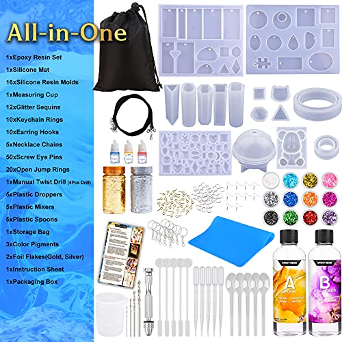 Zoncolor Epoxy Resin Silicone Molds Starter Kit - All In One Office Home Decor Art Clear Craft Jewelry Making Kit With Storage Bag Plastic Spoons Gold Foil Flakes Keychain Necklace Supplies Beginners #TOP1