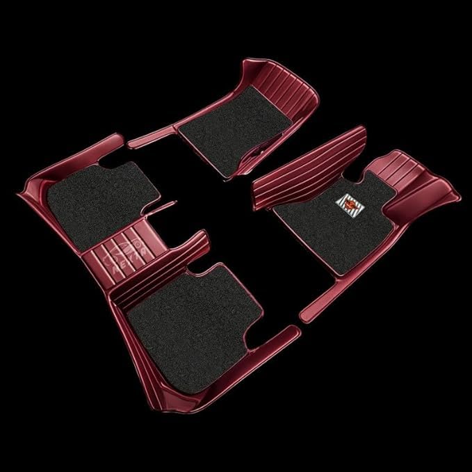 Image of Premium 12D Car Foot Mat for Range Rover Evoque (2017-2021) | Luxury Leather | Double Layered | Waterproof and Washable | Custom Fit | Detachable Grass Mat | Cherry with Black