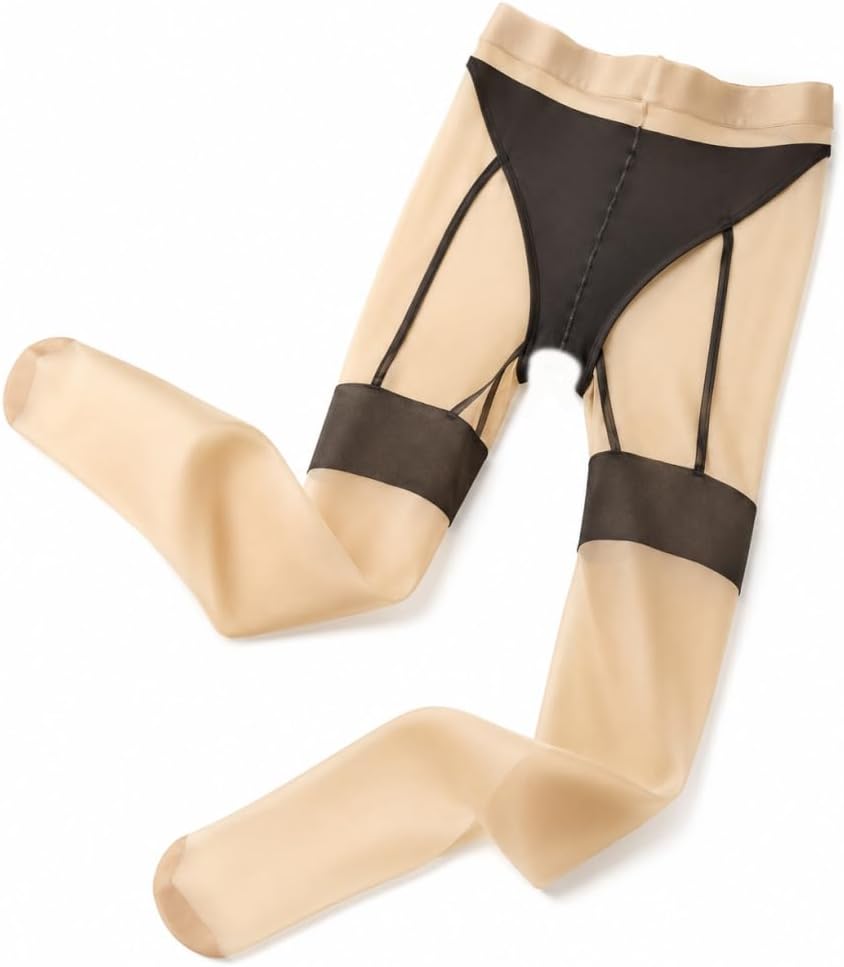 Womens Suspender Tights- Faux Thigh High open cut Stockings, Suspender Pantyhose Silky Lace Tights