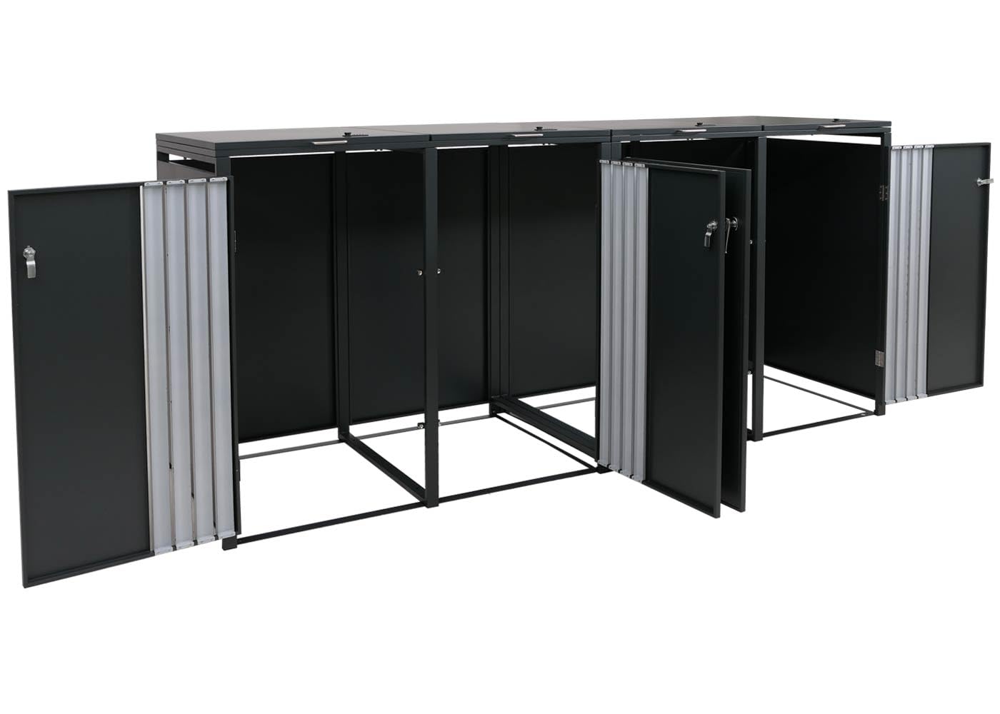 Mendler 4er-Mülltonnenverkleidung HWC-O67 - anthrazit Edelstahl | Mülltonnenbox, mit Deckel, Metall, 122x264x84cm, 104kg