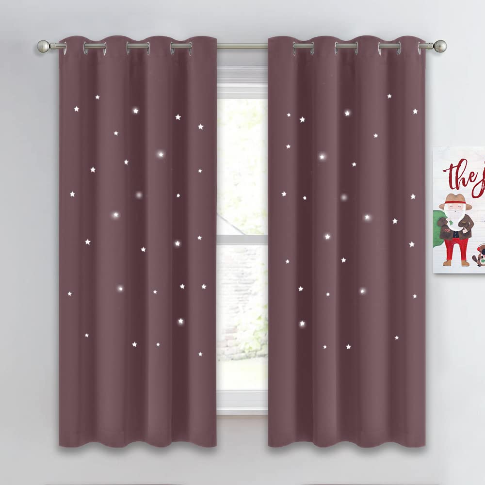 NICETOWN Dry Rose Curtains for Girls Bedroom, Star Hollow Out Thermal Insulated Princess Curtains for Living Room Nursery Playroom Window, 1 PC, 52" W x 63" L