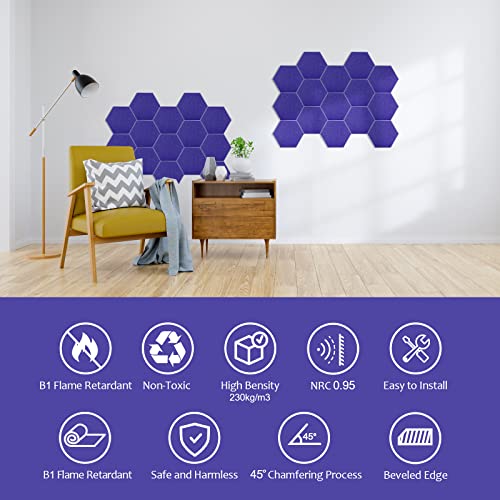 18 Pack Hexagon Acoustic Panels, 12" X 10" X 0.4" High Density Sound Absorbing Panels Soundproof Wall Panels For Home Sound Proof Insulation Beveled Edge Studio Treatment Tiles（Dark Blue） #TOP2