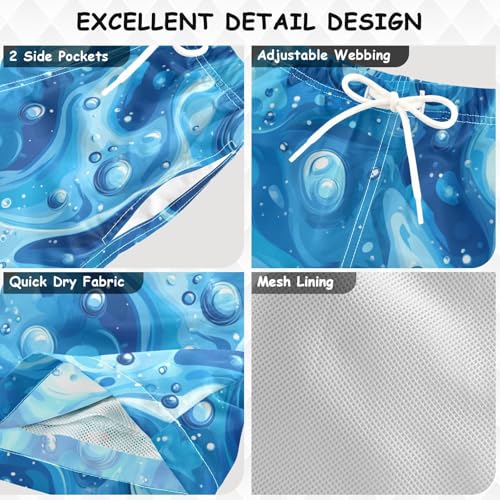 Pigsaly Boys' Swim Board Shorts Abstract Blue Bubble Boy's Swim Trunks Kids Swimwear 4T3