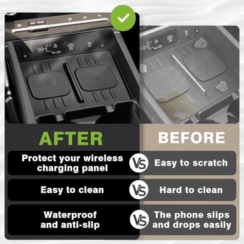 Image of Muslogy Center Console Inserts Compatible with 2024 2025 2026 Hyundai Santa Fe Accessories, Center Console Wireless Charger Protective Mat Liner Anti-Slip Phone Charge Area Charging Protection