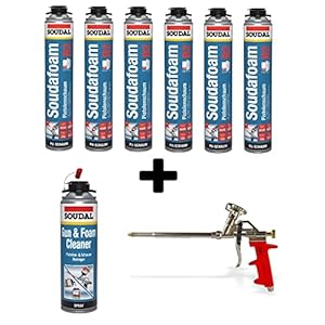 Soudal Soudafoam B2 6 Stück Pistolenschaum Set mit Reiniger