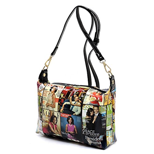 AMY&JOEY Glossy magazine cover collage crossbody bag purses Michelle Obama mini handbag (MULTI/BLACK)3