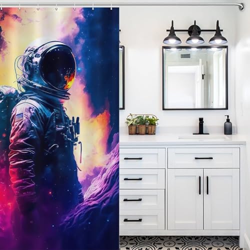 Rideau de douche astronaute imperméable à séchage rapide en textile - 5