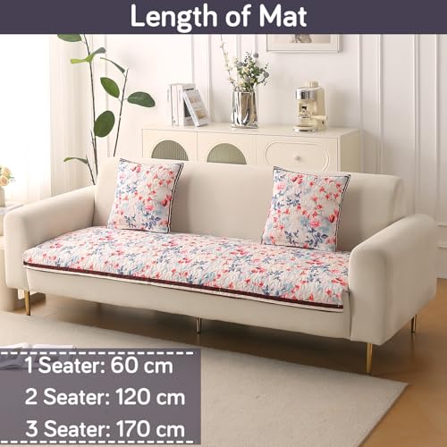 Image of HOKIPO 'Florentina Series' Foam Filled Premium Holland Velvet Sofa Cover Mat for 3 Seater Sofa with Anti-Slip Backing, Scarlet Rose Ivory (IN-881-V4)