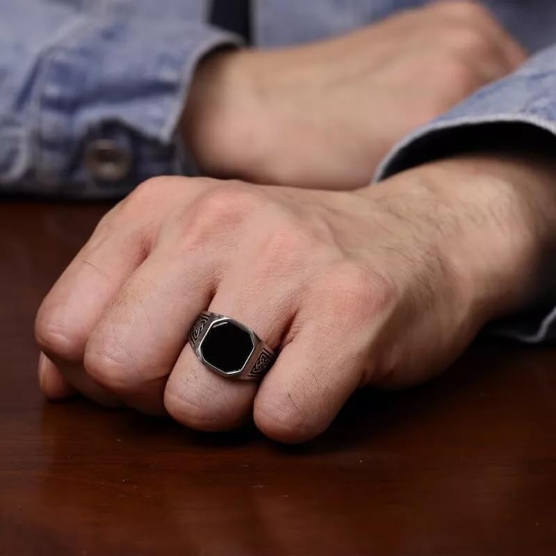 10K/14K/18K Gold 1-2CT Black Onyx Men's Ring Soild Gold Signet Rings Anniversary Engagement Rings Jewelry for Man Him Father Size 4-163