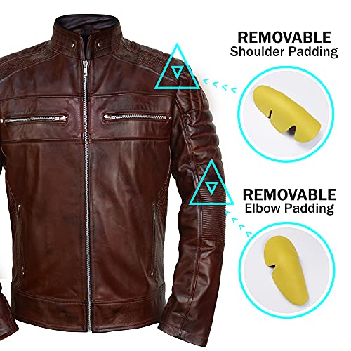 Image of Men Premium Distressed Brown Padded Armored Cowhide Leather Coat | Vintage Cafe Racer Protective Moto Jacket