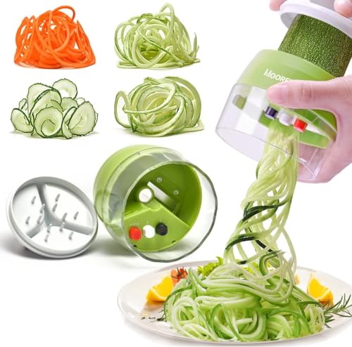 MOOREDLIFE Spiralschneider 4 in 1 Gemüseschneider, Hand Spiralschneider Gemüse, Gemüsehobel für Gemüsespaghetti, Zucchini, Karotte, Gurke,...