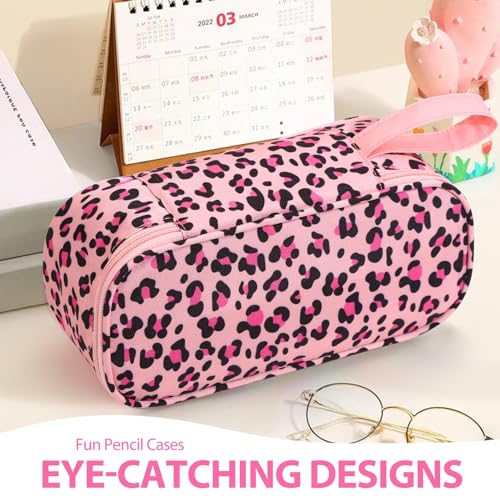 Image of Jcocylse Large Capacity Pencil Case Portable Pencil Pouch Bag School Supplies for College Students Girls Boys Adults(Pink Leopard)