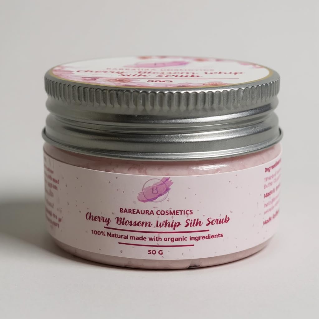 BareAura Cosmetics Cherry Blossom Whip Silk Scrub, Whipped Sugar Body Scrub with Organic Ingredients. (50G)-image-6