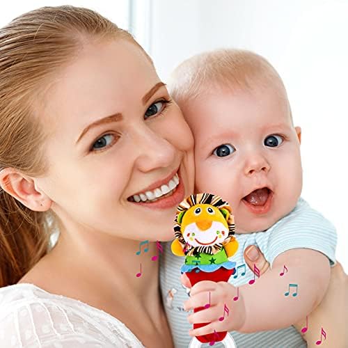 Heyu-Lotus Baby Rattle 2 Pack Rattles Shaker Soft Stuffed Animal Toys Musical Educational Toys Infant Developmental for Baby 3 - 12 Months (Lion/Cow)