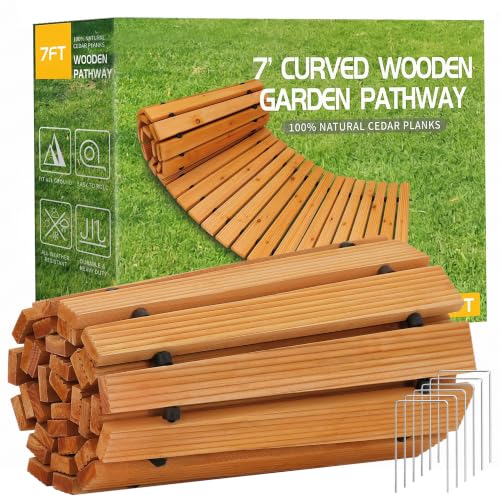 RELIANCER 7' Wooden Garden Pathway,22" Wide Outdoor Roll Out Patio Walkway
