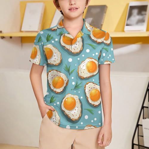 Boys' Classic Polo Shirts Short Sleeve Moisture-Wicking Golf & Tennis Shirts for Youth Teens Cute Fried Egg2