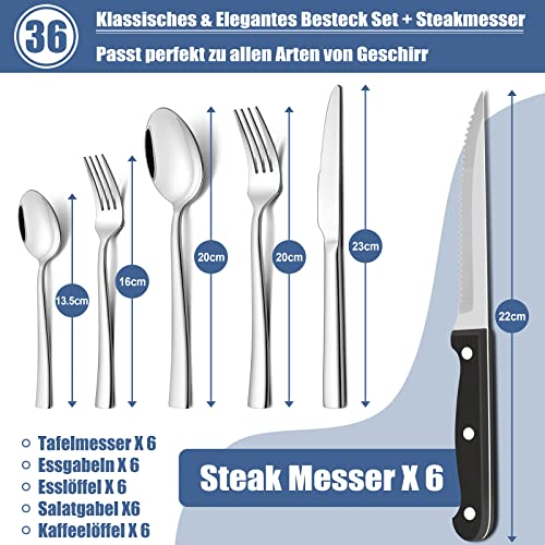 Besteck Set 6 Personen, Joyfair 36-teiliges Edelstahl Besteckset mit Steakmesser, Elegantes Essbesteck, mit Messer Gabel Löffel, Tafelbesteck für Haus/Party/Restaurant,... – Bild 2
