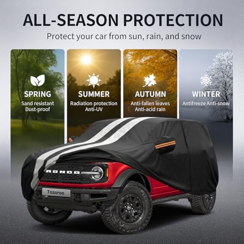 Multi-Layer Car Cover Custom Fit for Ford Bronco 4 Door (2020-2026), 100% Waterproof All Weather for Automobiles, Gift with Towel, Heavy Duty Car Covers for Rain Sun UV Protection with Door Zipper. - 3