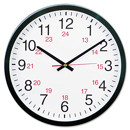 Universal 10441 – 24-Hour Round Wall Clock, 12.5in, Black