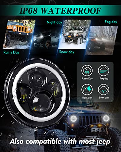 Zimablue DX01J003BH7A02H1 7 Inch Led Headlight Round 2Pc Projector 7 Inch Halo Led Headlight H6024 Dot Approved Hi/Lo Beam Drl Amber Turn Signal Compatible With Jeep Wrangler Jk Tj Cj Compatible thumb #3