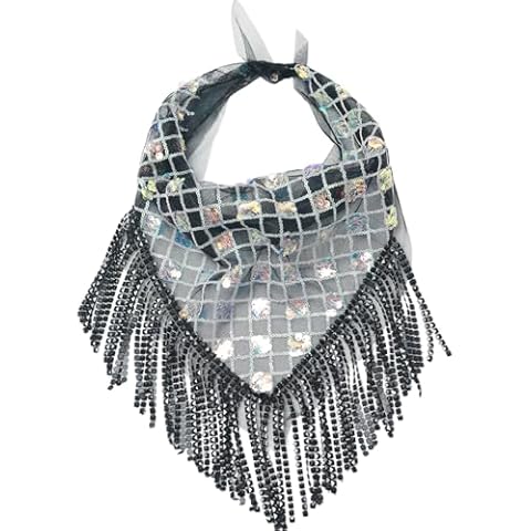 SLITHICE Rhinestone Bandanas for Women Sequin Bandana Mesh Fringe Bandana (Black grid) Cover